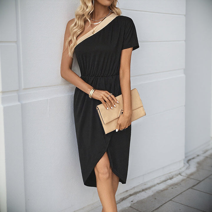 Damen asymmetrisches Midi-Kleid mit bindbarem Taillengürtel und modernen Details Drune