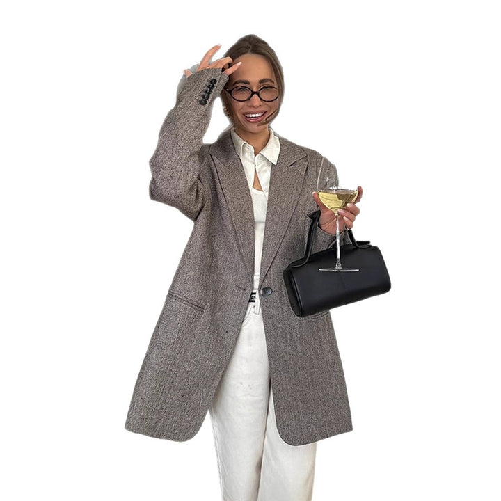 Damen Oversized Blazerjacke mit edlem Karomuster und praktischen Taschen Drune