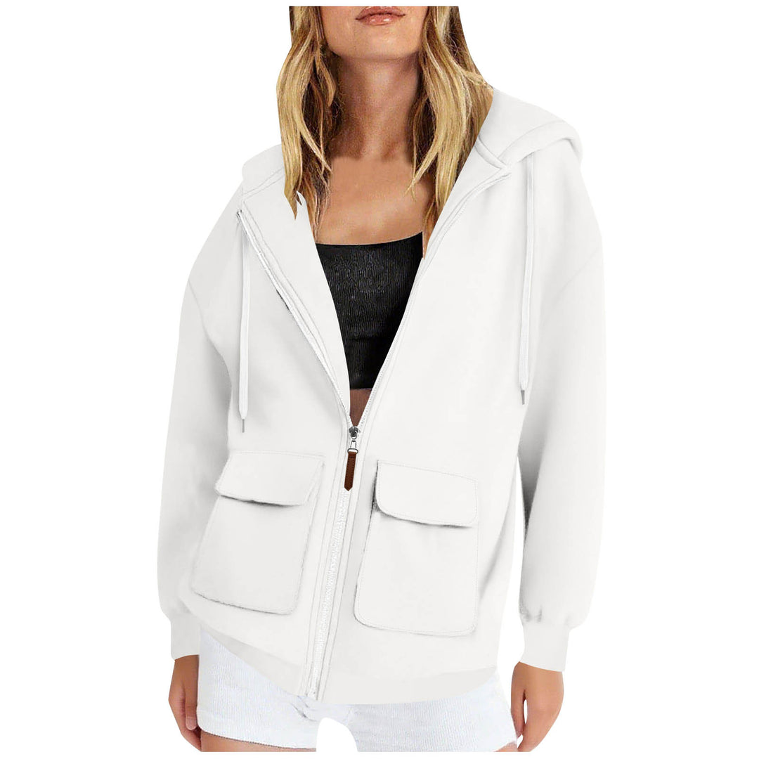 Damen lässige Kapuzenjacke mit großen Taschen Drune