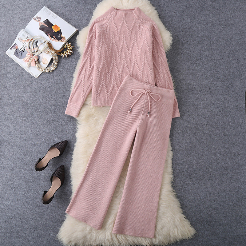 Damen Set aus Strickpullover und Weit geschnittenen Hose Drune