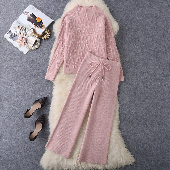 Damen Set aus Strickpullover und Weit geschnittenen Hose Drune