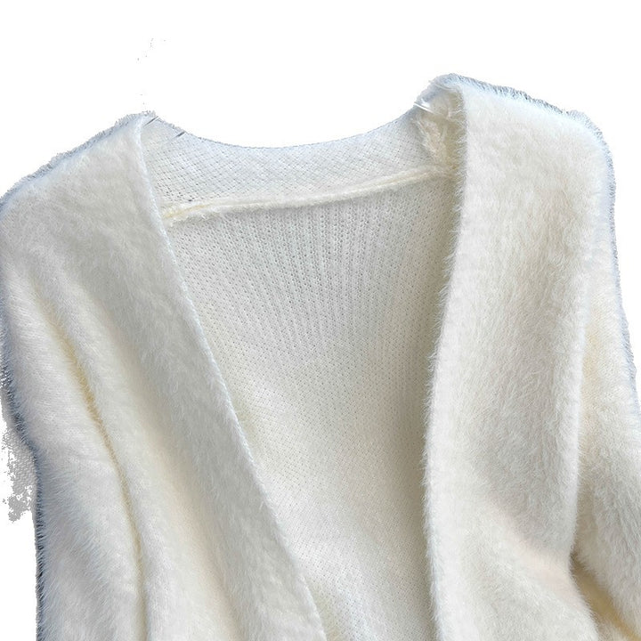 Damen Flauschige Strickjacke mit offenem Schnitt Drune