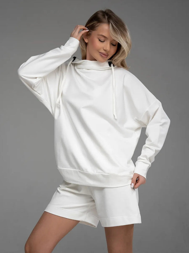 Damen bequemer und modischer Hoodie mit lässiger Kängurutasche und Shorts Set Drune