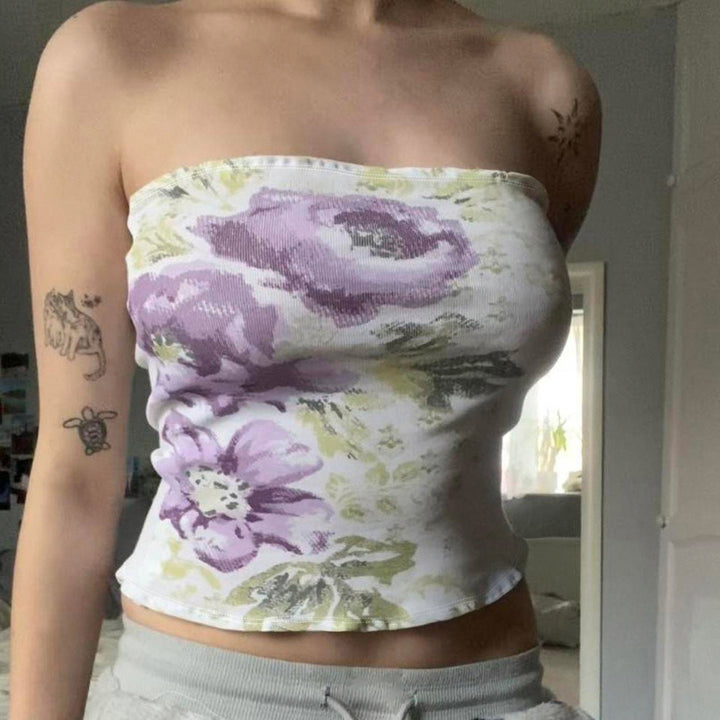 Damen Bandeau-Top mit floraler Stickerei und elastischer Passform Drune