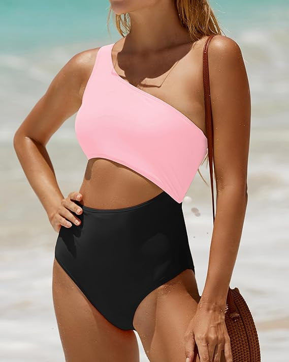 Femme Ein-Schulter Cut-Out Einteiler Badeanzug Drune