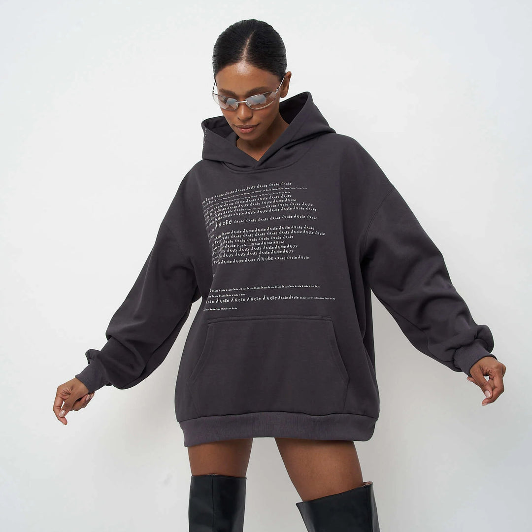 Damen Hochwertiger Oversized Hoodie mit modernem Schriftzug Drune