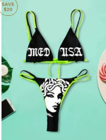 Damen Bandeau Bikini-Set mit auffälligem Grafikdruck Drune