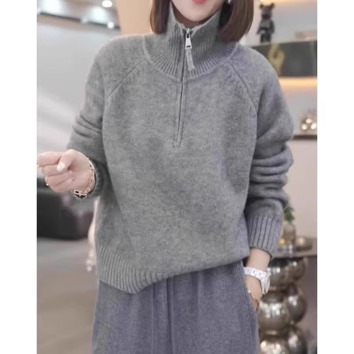 Damen Strickpullover mit hohem Kragen und praktischem Reißverschluss Drune