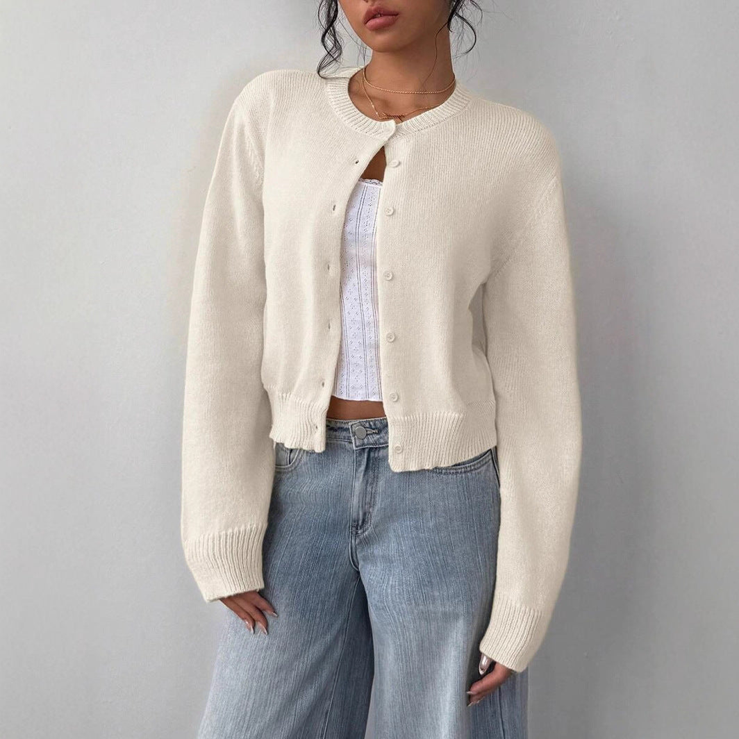 Damen Strickjacke mit Rundhalsausschnitt und Knopfleiste Drune
