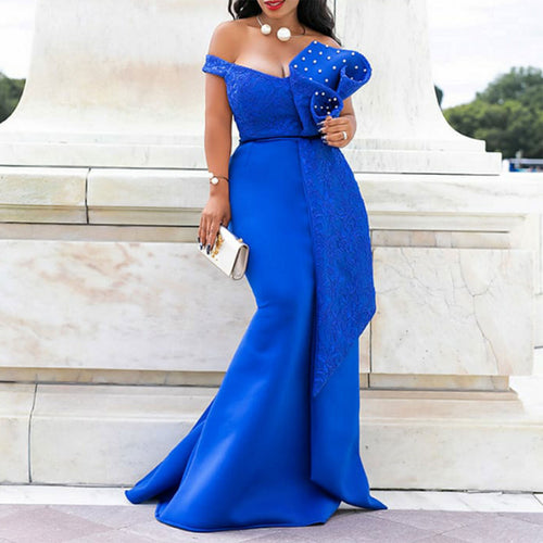 Damen Abendmaxikleid mit off-shoulder Design und luxuriösen Spitze-Applikationen Drune