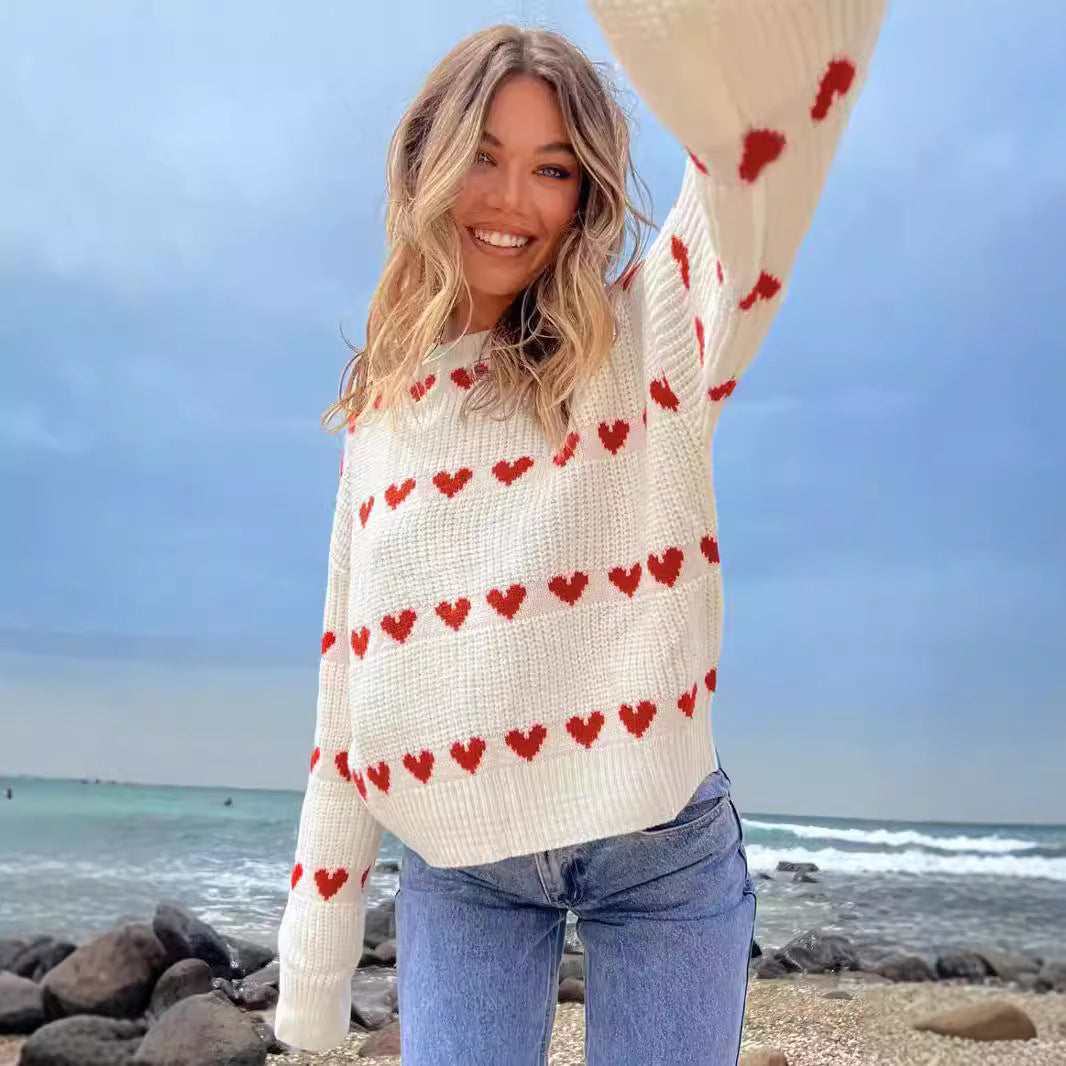 Damen Strickpullover mit Herzmuster und lässigem Schnitt Drune