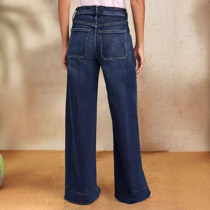 Damen weite Denim-Hose mit hohem Bund Drune