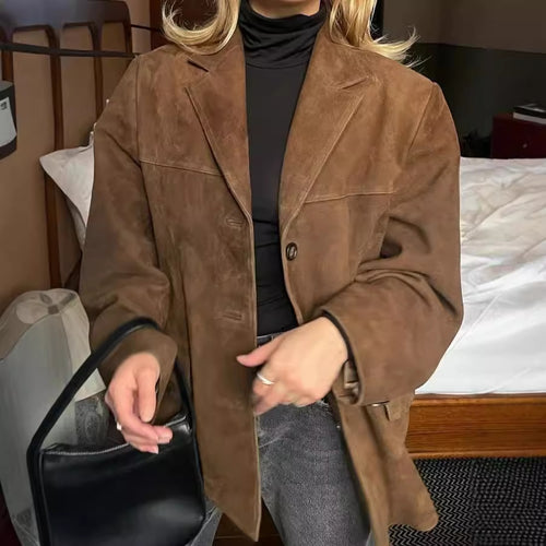 Damen lässige Wildlederjacke mit oversized Schnitt Drune