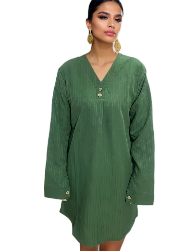 Damen V-Ausschnitt Bluse mit feinen Streifen und Knopfdetails Drune