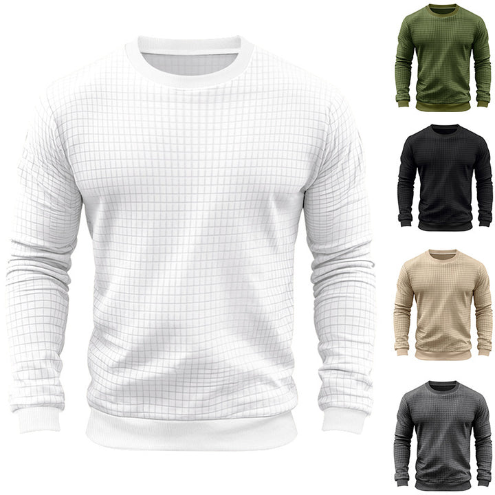 Herren nan strukturiertes Karo-Strick-Sweatshirt mit Rundhalsausschnitt und körperbetonter Athletik-Passform Drune