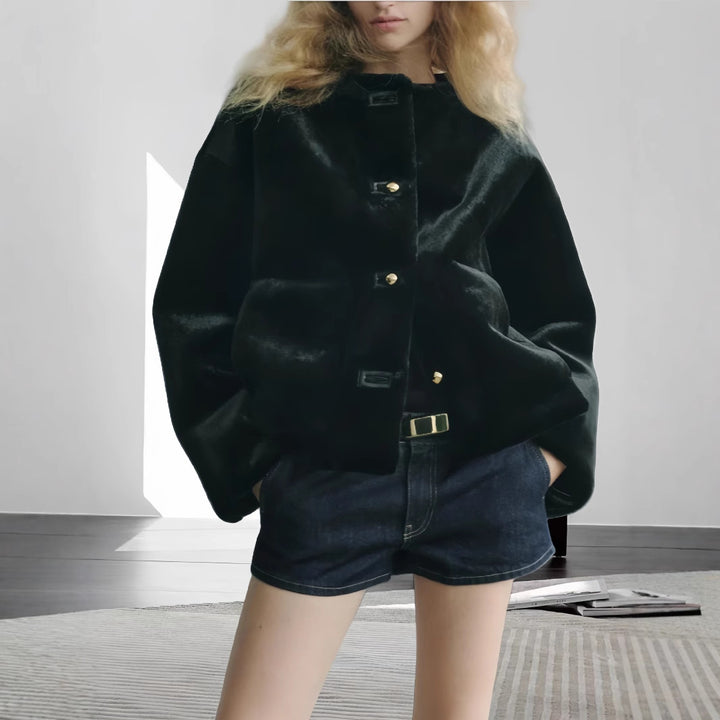 Damen weiche und luxuriöse Jacke aus Kunstfell Drune