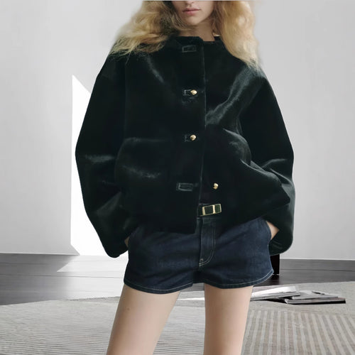 Damen weiche und luxuriöse Jacke aus Kunstfell Drune