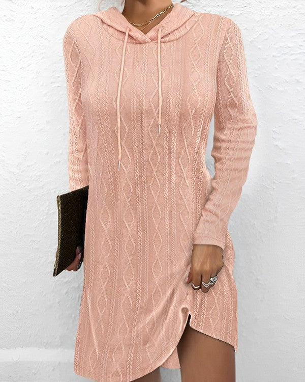 Damen Hoodiekleid mit seitlichem Schlitz und Kabelstrickmuster Drune
