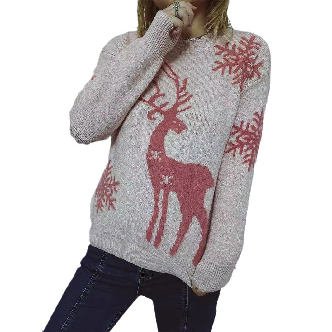 Damen Weihnachts-Pullover mit festlichem Rentiermotiv und angenehmem Schnitt Drune