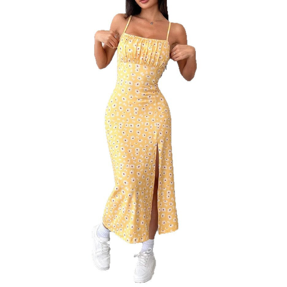 Damen Figurbetontes Maxikleid mit Blumenmuster und elegantem Schlitz Drune