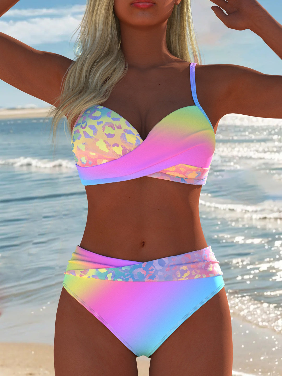 Damen Bikini-Set mit gepolstertem Oberteil und hochgeschlossenem Bund Drune