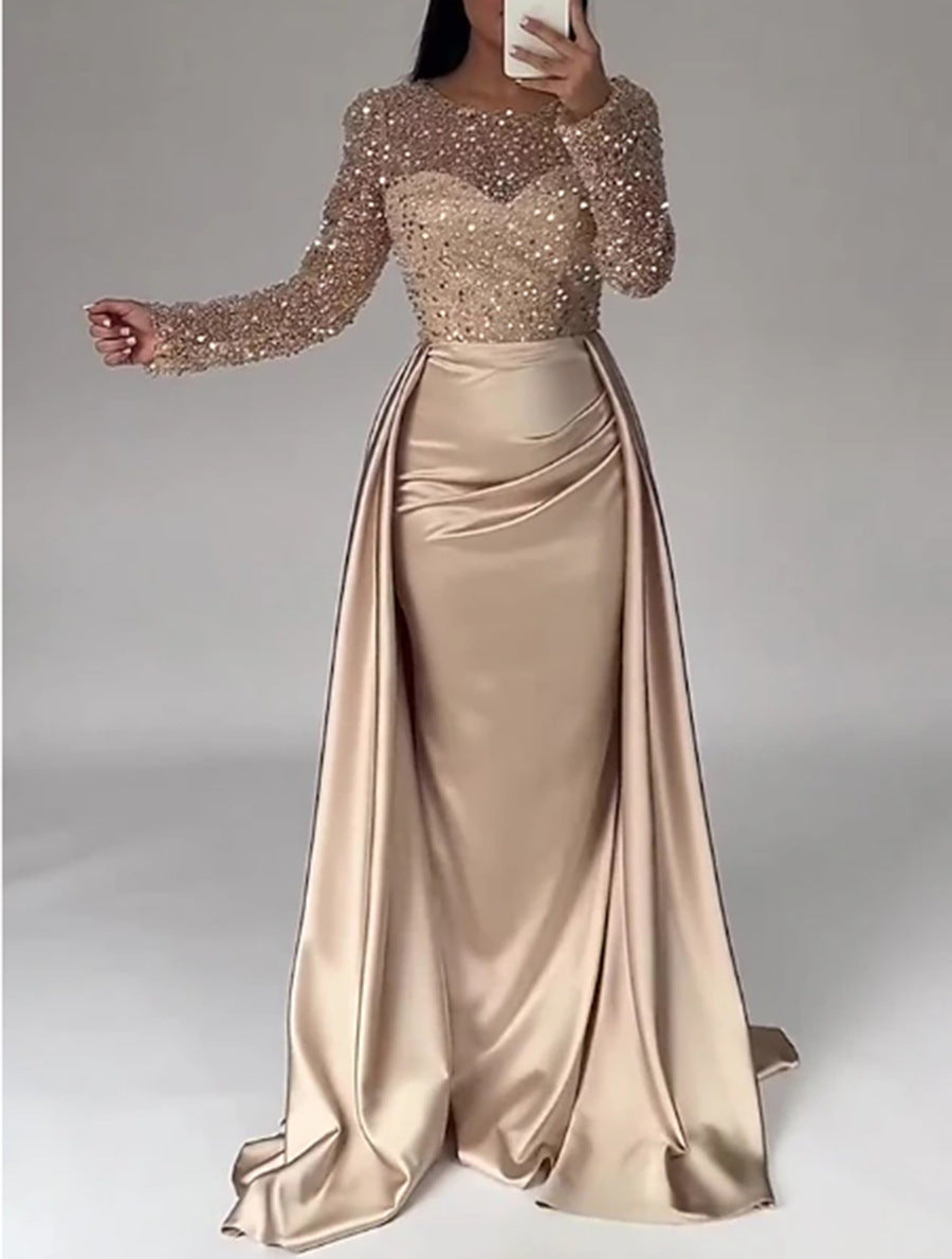 Damen Elegantes Abendkleid mit glitzerndem Oberteil und fließendem Rock Drune