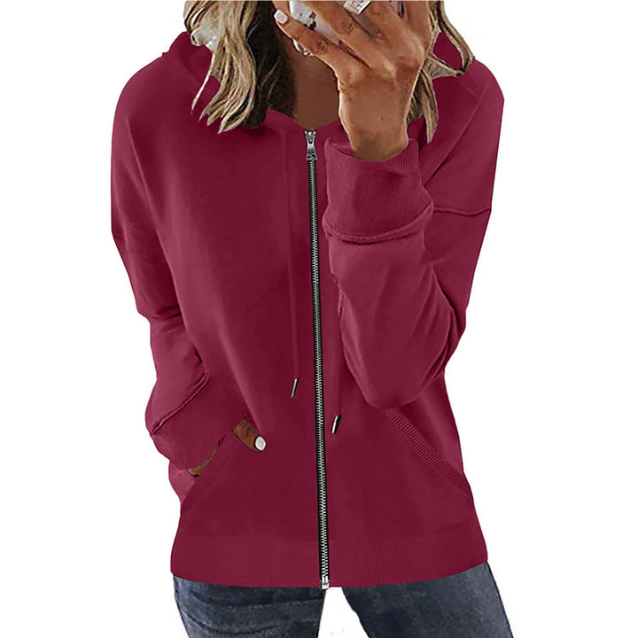 Damen nan Kapuzenjacke mit durchgehendem Reißverschluss, Kängurutaschen und elastischen Bündchen Drune