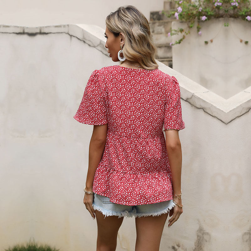 Damen Bluse mit Rüschendetails und floralem Muster Drune