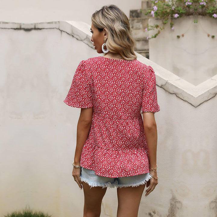 Damen Bluse mit Rüschendetails und floralem Muster Drune