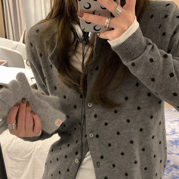 Damen modischer Strickcardigan mit Punkten Drune