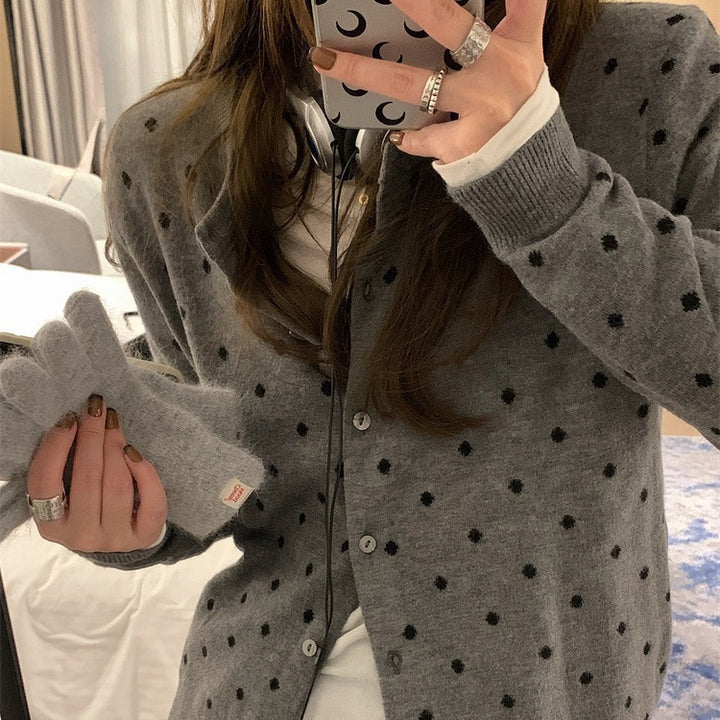 Damen modischer Strickcardigan mit Punkten Drune