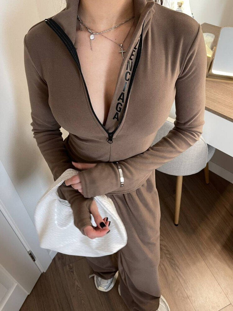 Damen Sportanzug mit modischem Zipper und langem Arm Drune