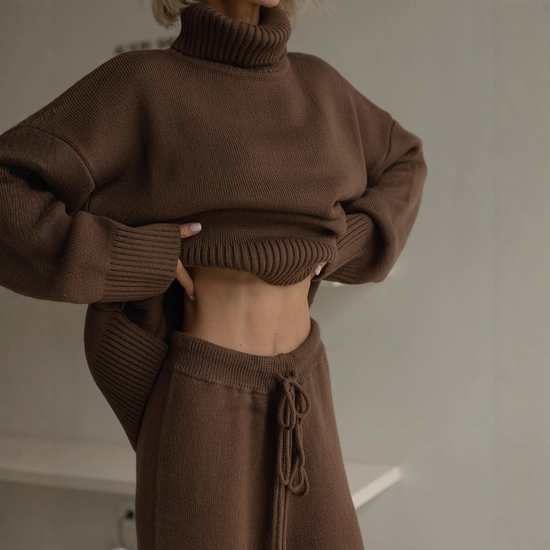 Damen gemütlicher Oversized Pullover mit hohem Kragen Drune