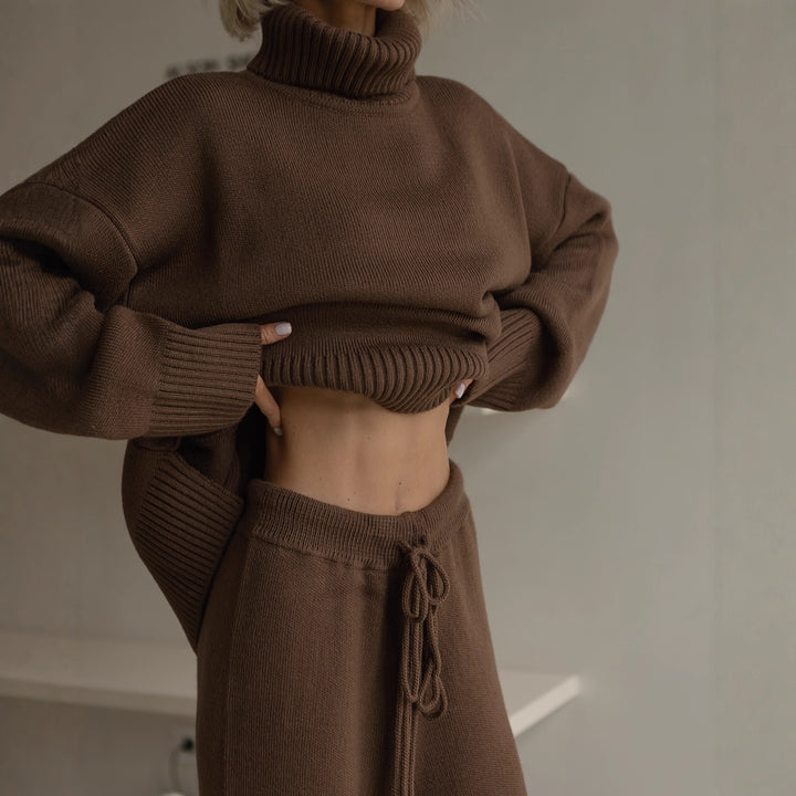 Damen gemütlicher Oversized Pullover mit hohem Kragen Drune