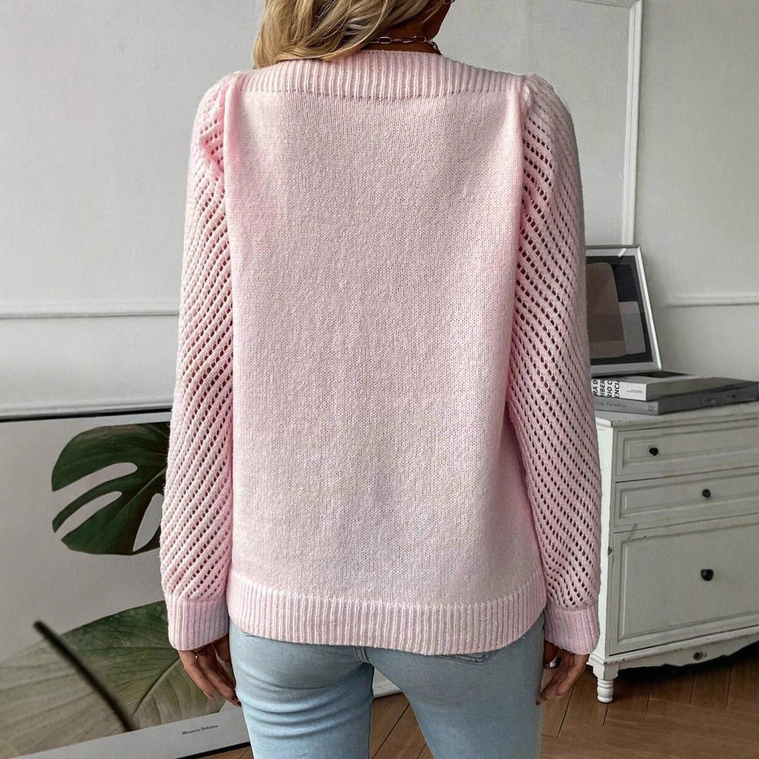 Damen Modischer Strickpullover mit ausgefallenem Netzdesign Drune