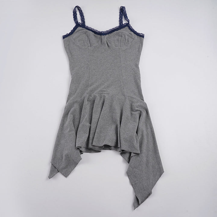 Damen asymmetrisches Freizeitkleid mit Spitzenakzenten Drune