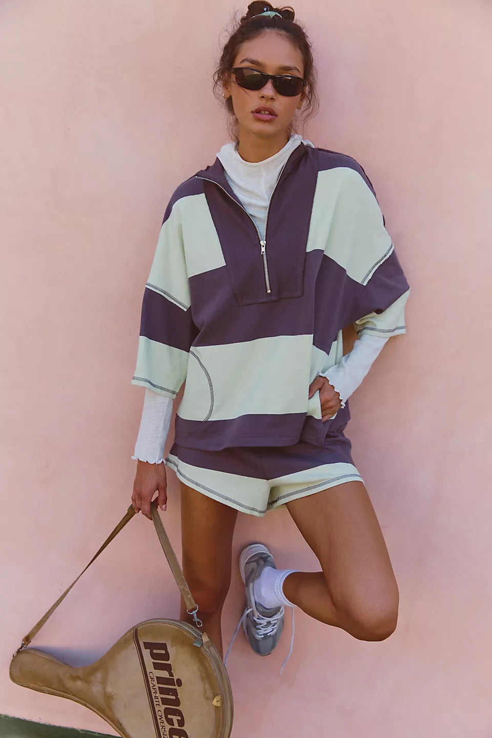 Damen modisches Sportset mit kurzem Hoodie und lässigen Shorts Drune