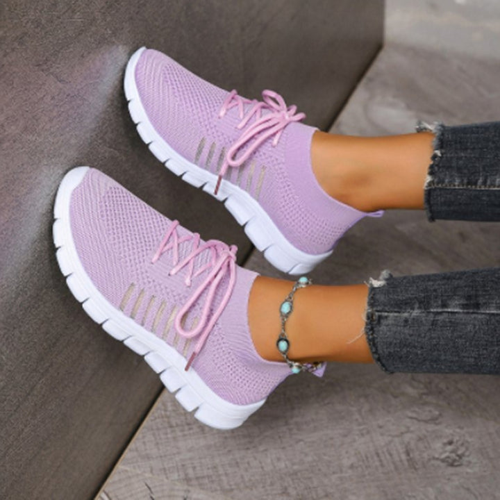 Damen nan gestrickte Sock-Sneaker mit elastischem Schaft, dekorativer Schnürung und flexibler Profilsohle Drune