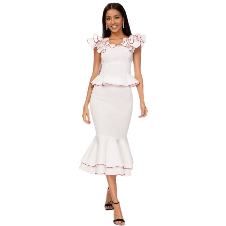 Damen elegantes Kleid mit innovativem Rüschendesign Drune