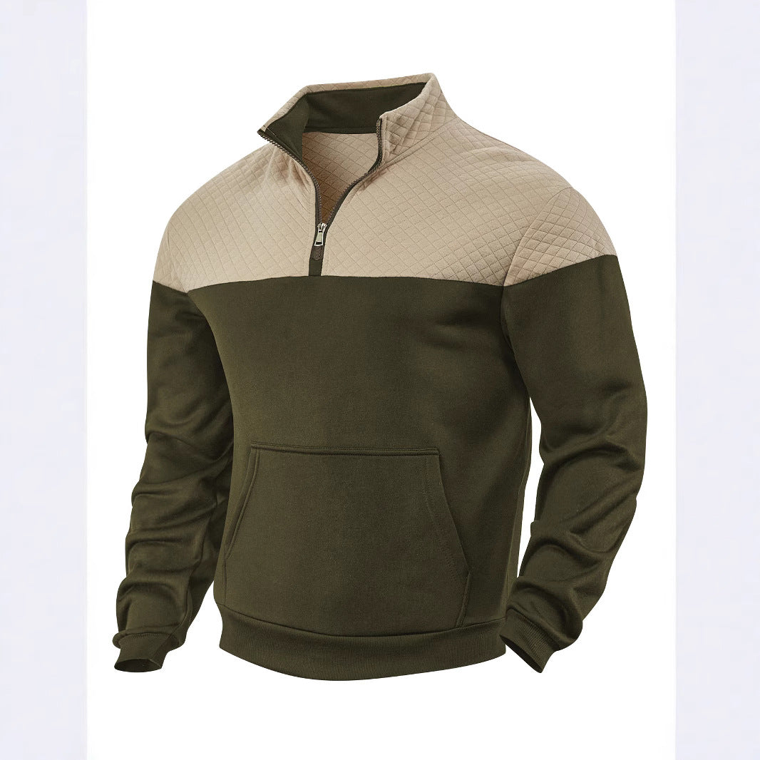 Herren nan Schulterpaneel-Halbzip-Sweatpullover mit gesteppter Schulterpartie und Kängurutasche Drune