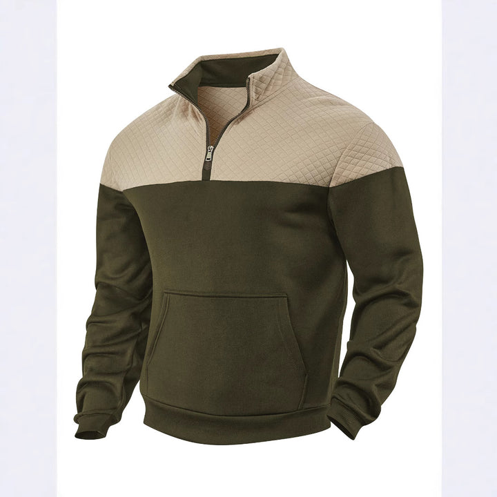 Herren nan Schulterpaneel-Halbzip-Sweatpullover mit gesteppter Schulterpartie und Kängurutasche Drune