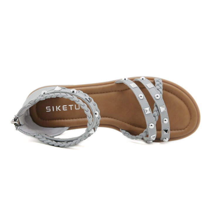 Damen Sandalen mit geflochtenen Riemen und modischen Nieten Drune