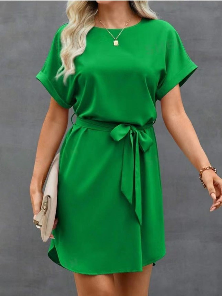Damen Kurzarm Kleid mit Taillengürtel und lässigem Schnitt Drune