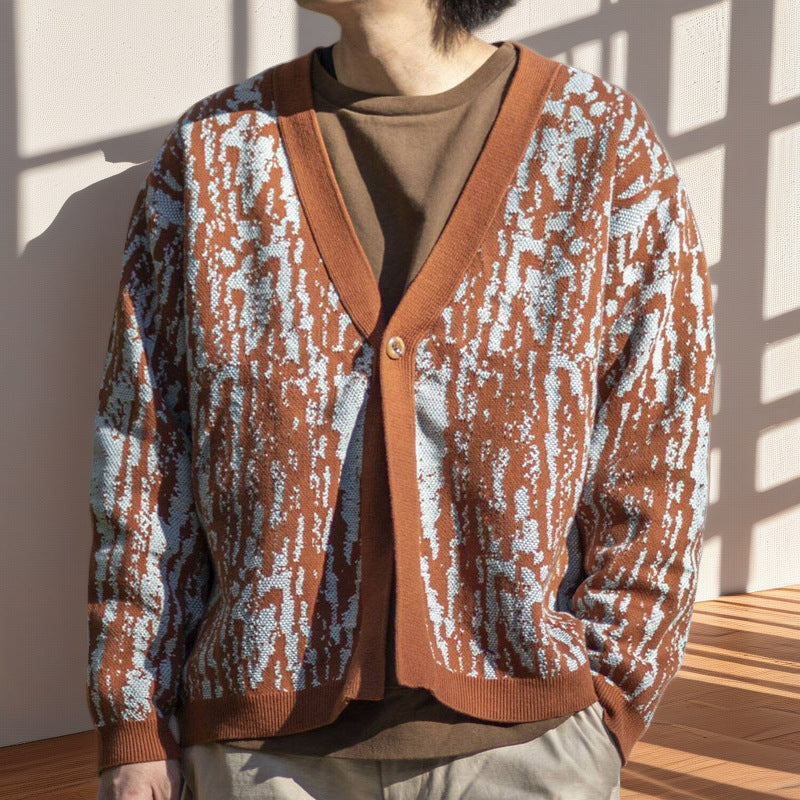 Herren modischer Strick-Cardigan mit stylishem Muster und V-Ausschnitt Drune