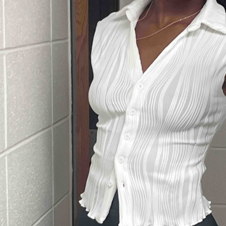 Damen elegante Bluse mit Faltenstruktur und schmalem Schnitt Drune