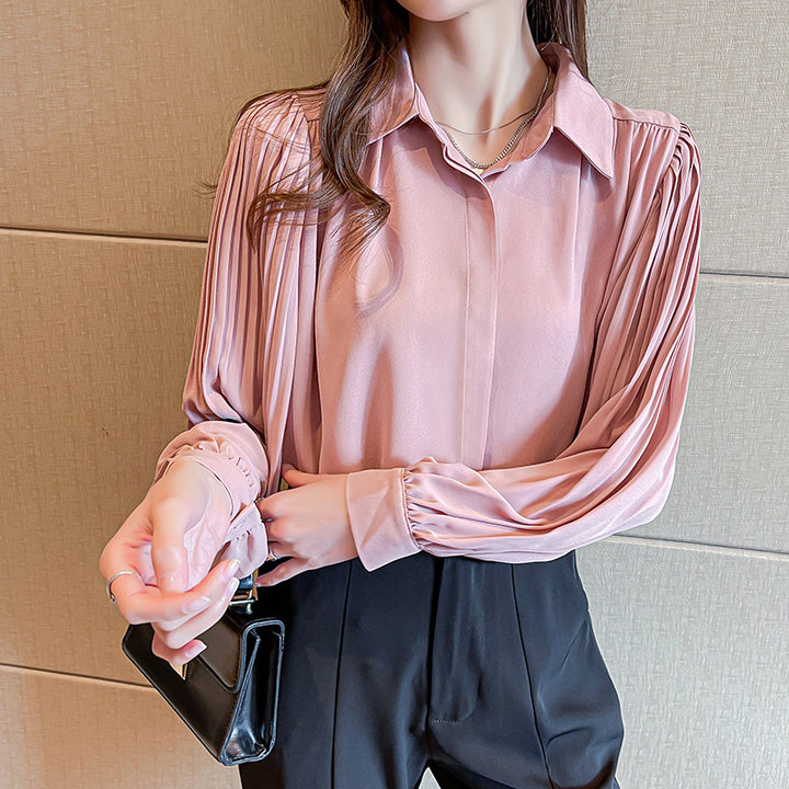 Damen Bluse mit eleganten Rüschenärmel und feinen Knopfdetails Drune
