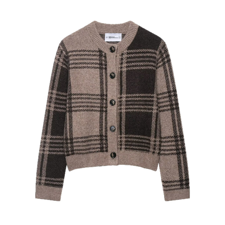 Damen Modische Karostrickjacke Drune