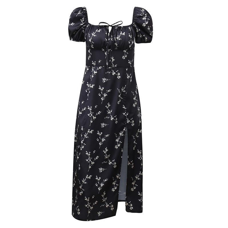 Damen Sommerliches Maxikleid mit floralen Mustern und tiefem Schlitz Drune