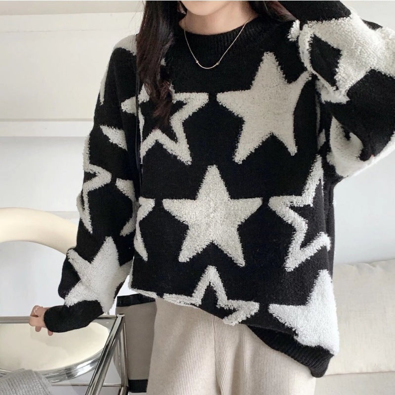 Damen lässiger Oversize-Pullover mit Sternenmuster Drune