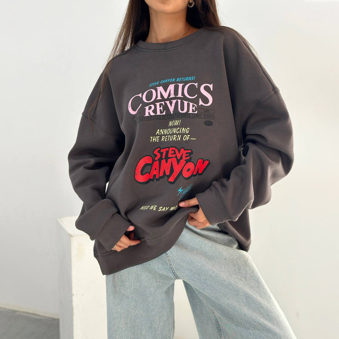 Damen Oversized Sweatshirt mit auffälligem Grafikdruck Drune